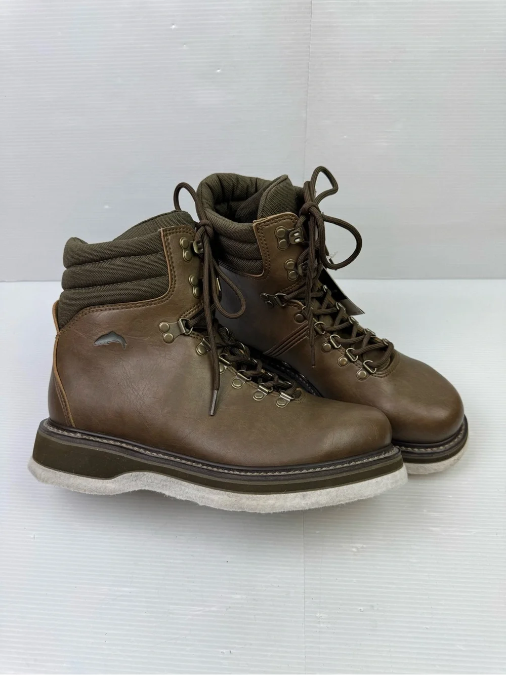 Simms VTG Brown/Green Leather Cordura Fly Fishing Wading Boots Felt Soles Men 9